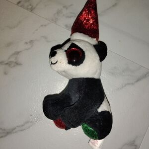 Panda Plush with Red Glitter Hat Ty Beanie Boos Panda Claus Bear Clip